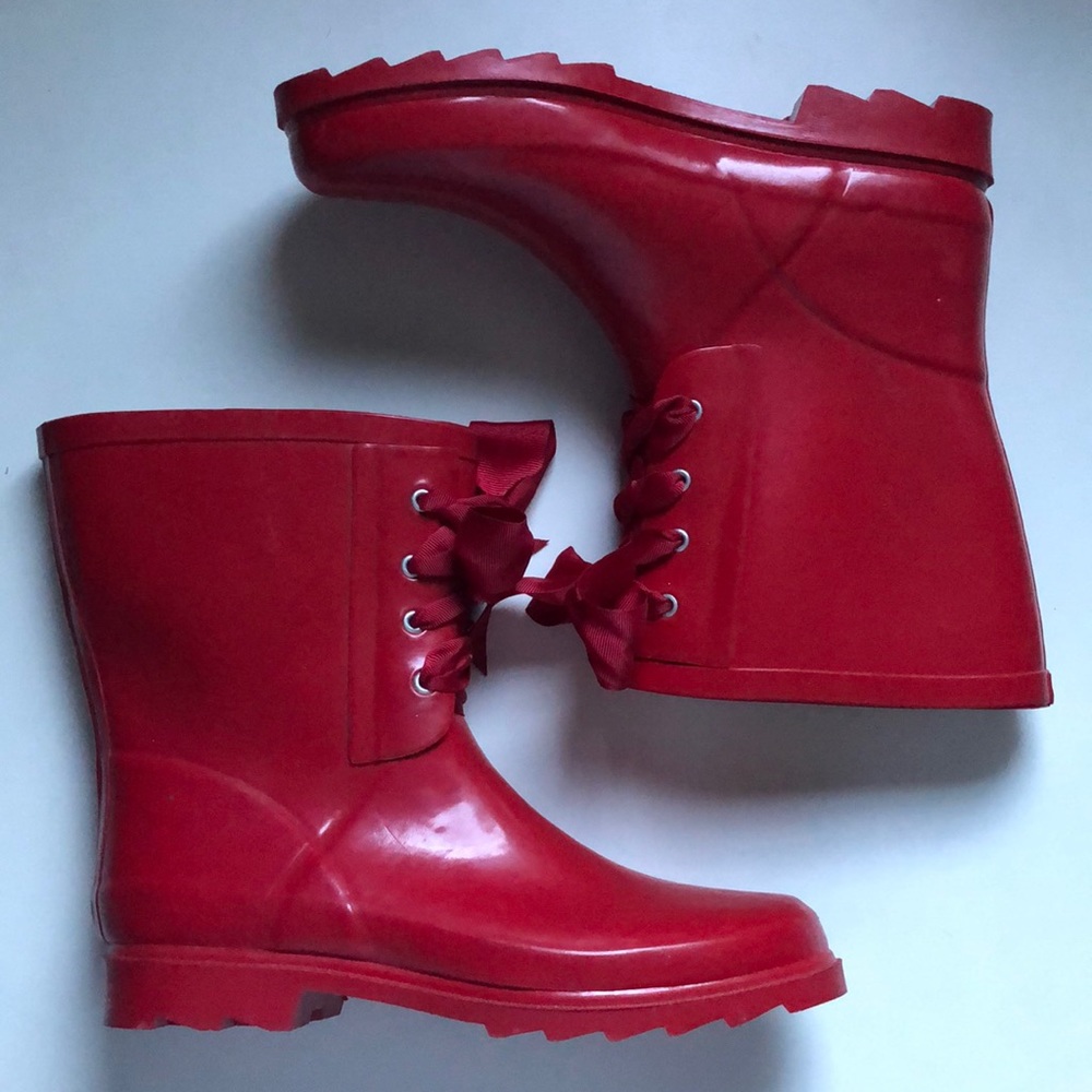 Red H&M Laced Winter & Rain Boots (Size: US 8)